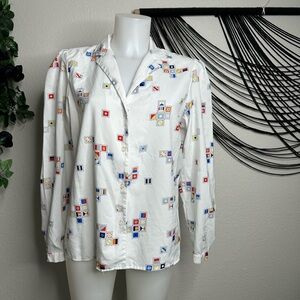 Vintage Patterned White Women's Shirt